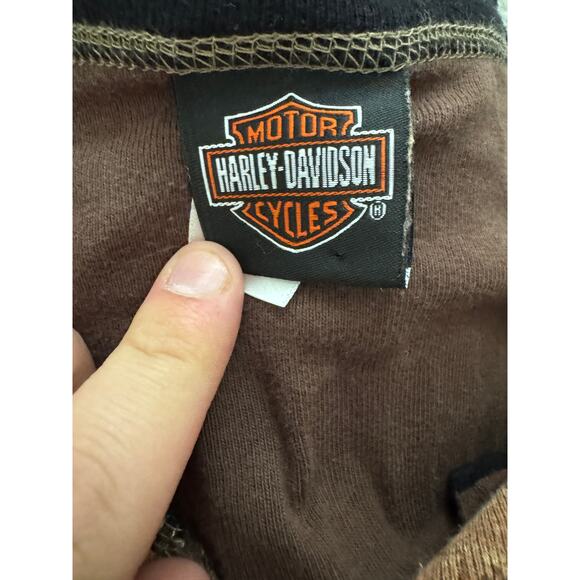 Harley-Davidson Aces & Eights Shirt XL Brown Long Sleeve Distressed Cotton - Picture 2 of 14